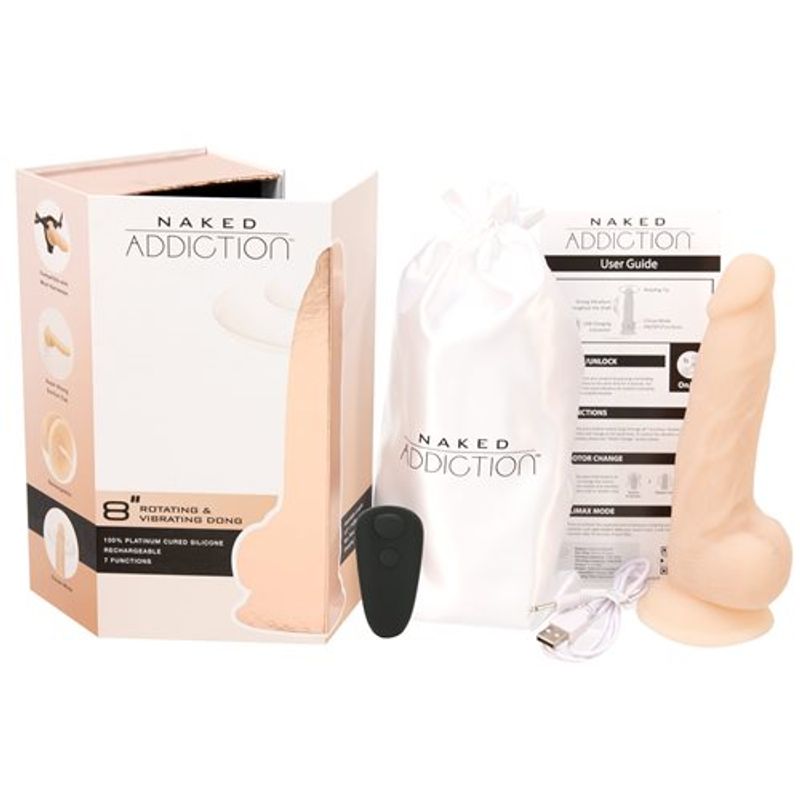 Rotating 8in Vibrating Dildo w Remote Vanilla-88125