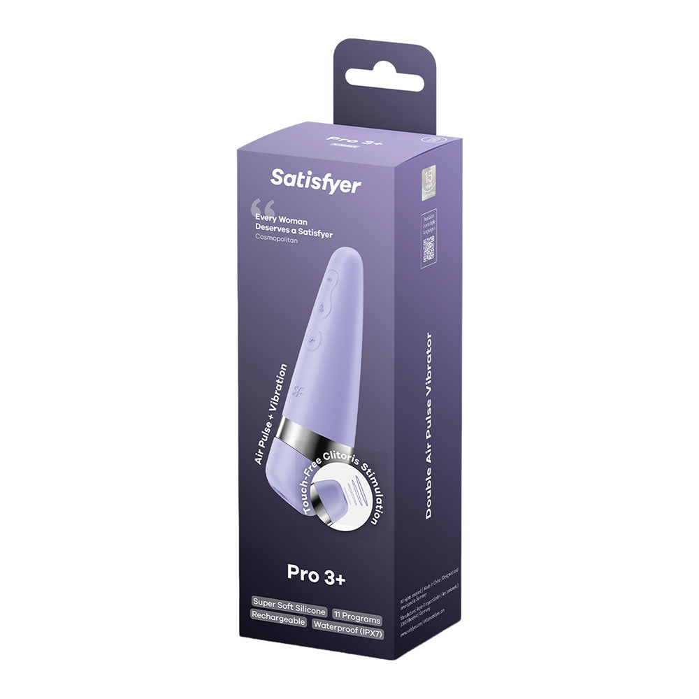 Satisfyer Pro 3+ Purple - Purple USB-Rechargeable Air Pulse Clitoral Stimulator with Vibration - 4083810