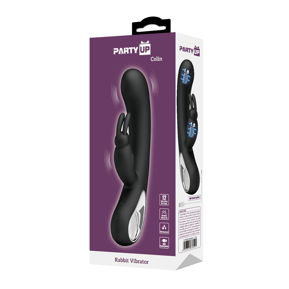 Party Up COLIN Rabbit Vibe - Black - Black 21 cm USB Rechargeable Rabbit Vibrator-BI-014420-1-PU