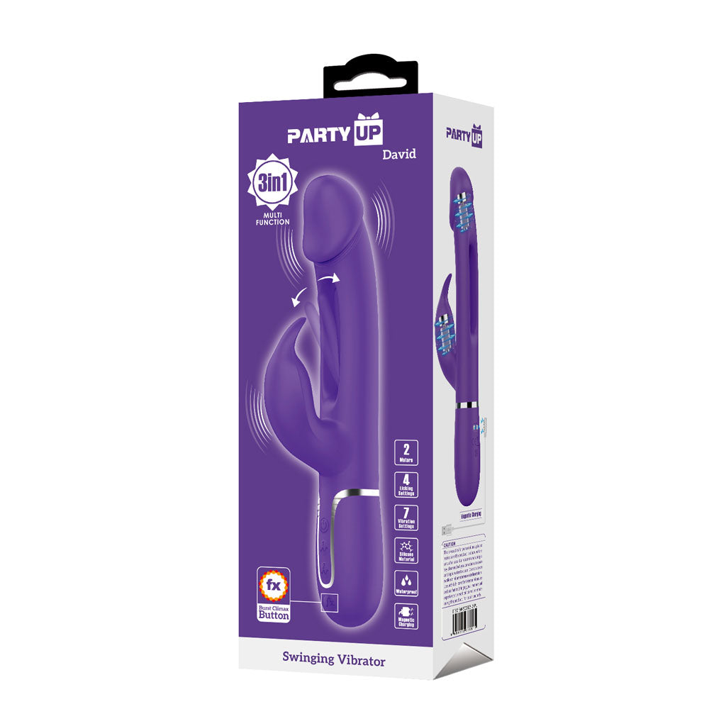 Party Up DAVID Swinging Vibe - Purple - Purple 23.2 cm USB Rechargeable Rabbit Vibrator with Flicking Arm-BW-500025-2-PU