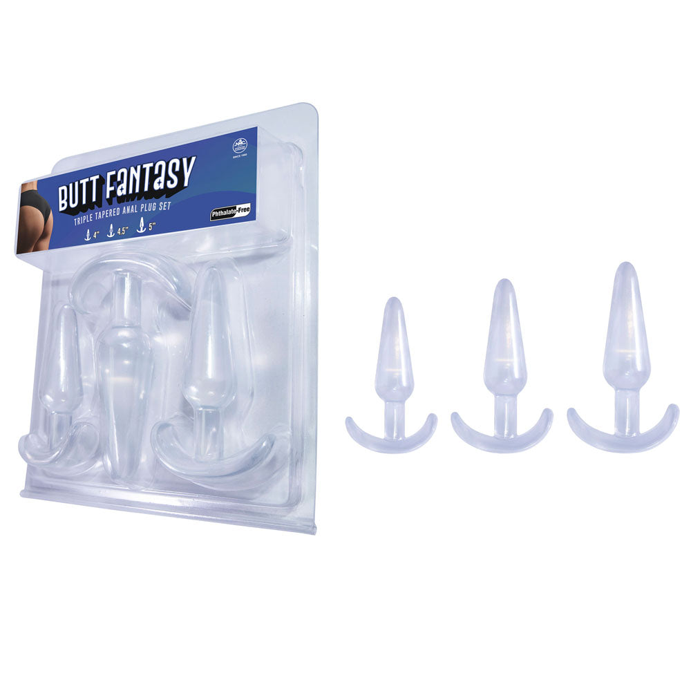 Butt Fantasy Triple Tapered Anal Plug Set - Clear - Clear Beginners Butt Plugs - Set of 3 Sizes-FKR011A000-050