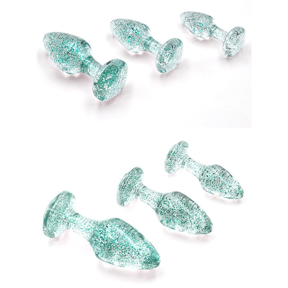 Adam & Eve Glitter Gem 3-Piece Butt Plug Set - Blue - Glitter Blue Butt Plugs - Set of 3 Sizes-G135 4000