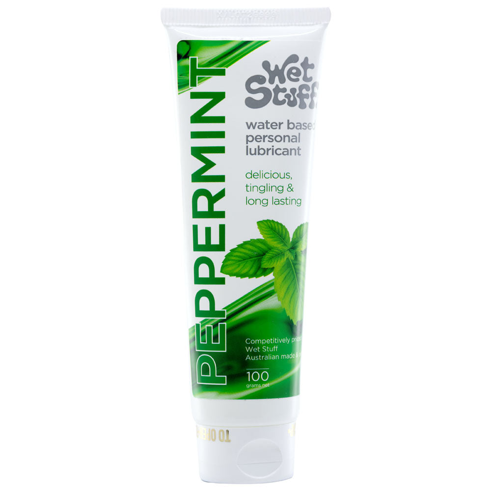 Wet Stuff Peppermint - 100g Tube - Peppermint Flavoured Water Based Lubricant - 100 gram Tube-GW39900