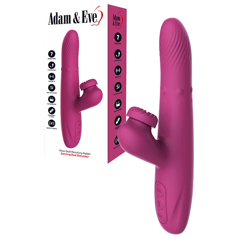 Adam & Eve Rose Gold Revolving Rabbit - Purple 22.5 cm USB Rechargeable Spinning Thrusting Rabbit