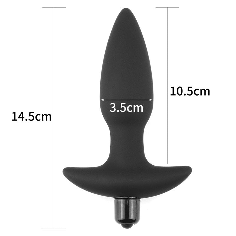 Anal Indulgence Collection Silicone Fantasy Anal Plug - Black 14.5 cm Vibrating Butt Plug-LV2604