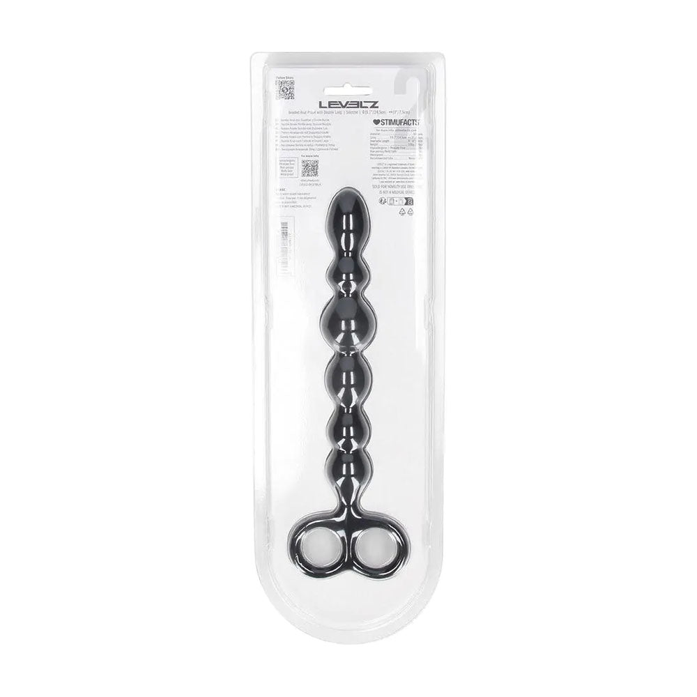 LEVELZ Beaded Silicone Anal Probe with Double Loop - Black 24.5 cm Anal Beads-LVL02-0031BLK