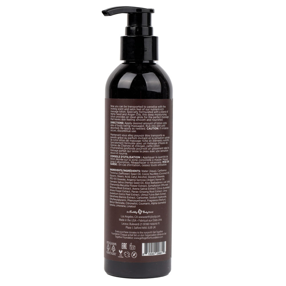 Hemp Seed Massage Lotion - Kashmir Musk Scented (Brandy, Jasmine, Cedarwood) - 237 ml