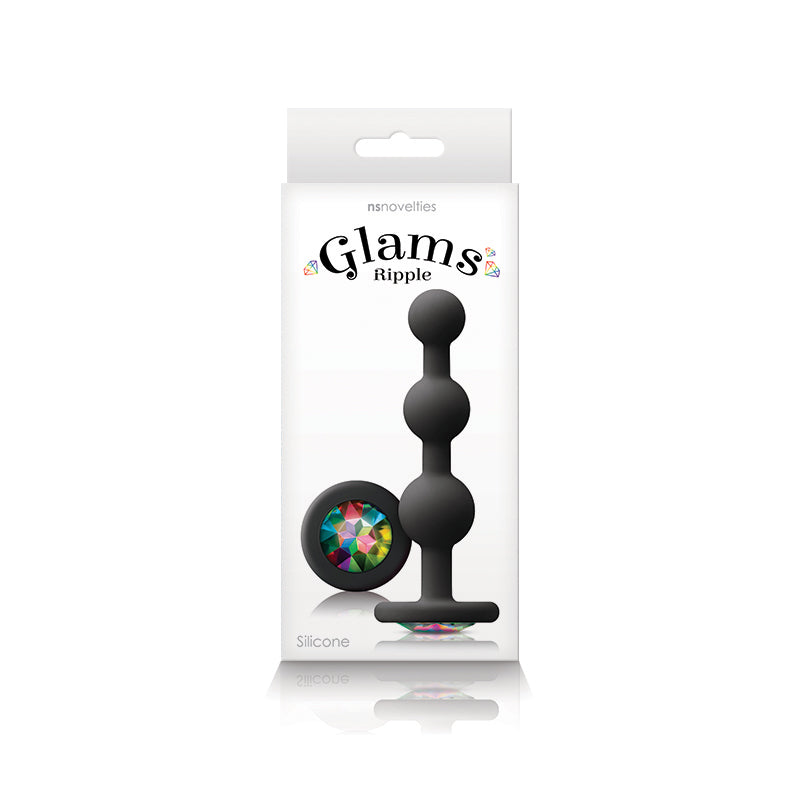 Glams Ripple - Rainbow Gem - Black - Black 11.4 cm Butt Plug with Rainbow Gem Base - NSN-0510-93
