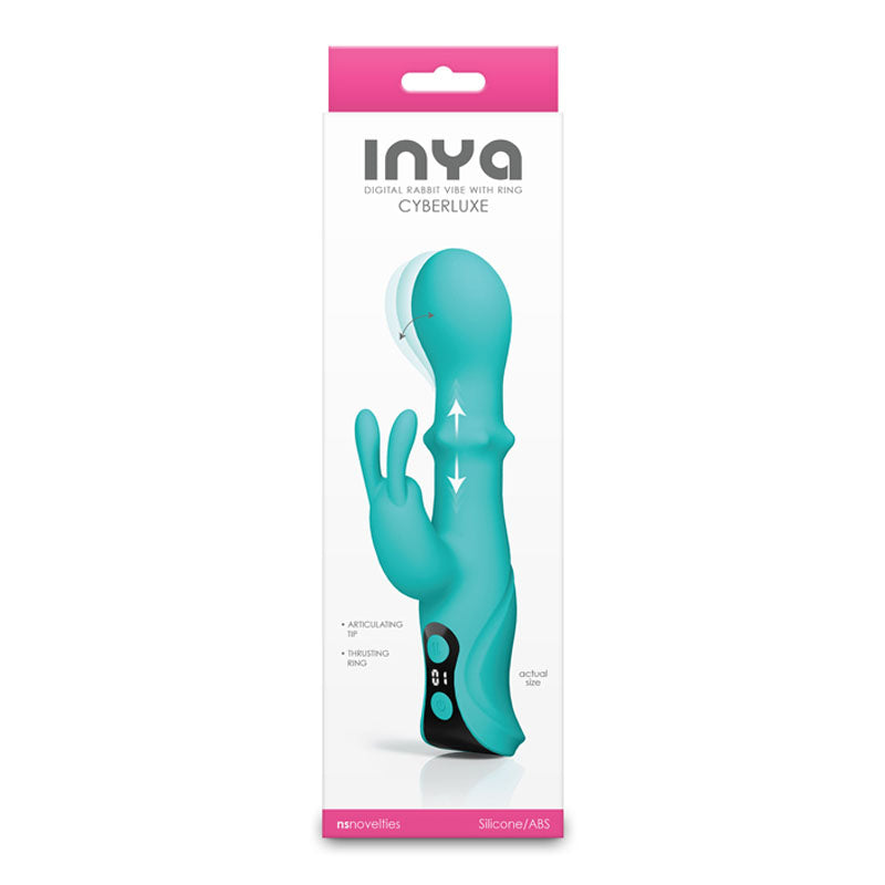 INYA Cyberluxe - Aqua - Aqua 18 cm USB Rechargeable Rabbit Vibrator with Sliding Ring Shaft-NSN-0560-48