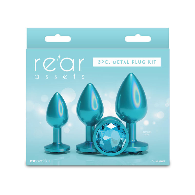 Rear Assets Trainer Kit - Iridescent Teal - Iridescent Teal Metallic Butt Plugs - Set of 3 Sizes-NSN-0960-07