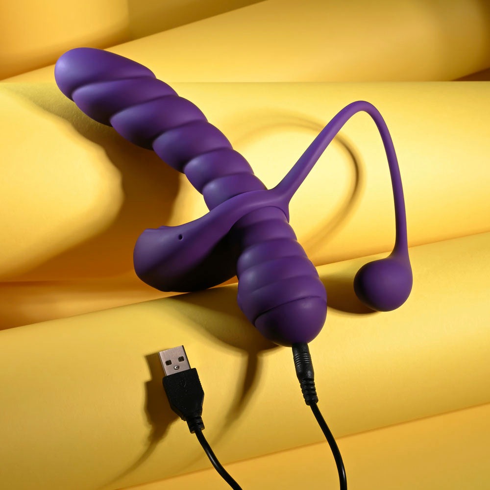 Playboy Pleasure TWISTED PLAYGROUND - Purple USB Rechargeable Vibrator and Cock Ring Kit-PB-RS-6657-2