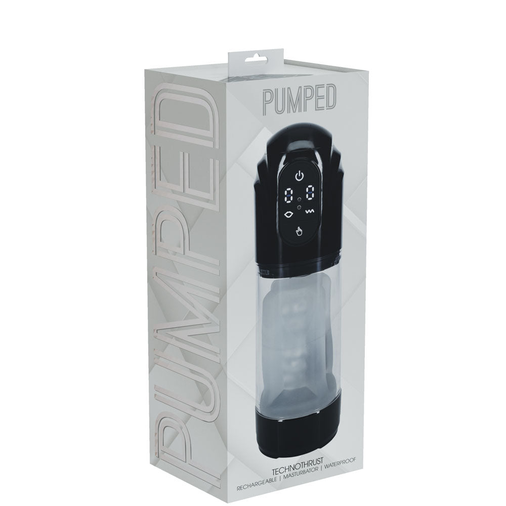 PUMPED TechnoThrust Auto Masturbator - Black/Clear USB Rechargeable Auto Maturbator-PMP061BLK