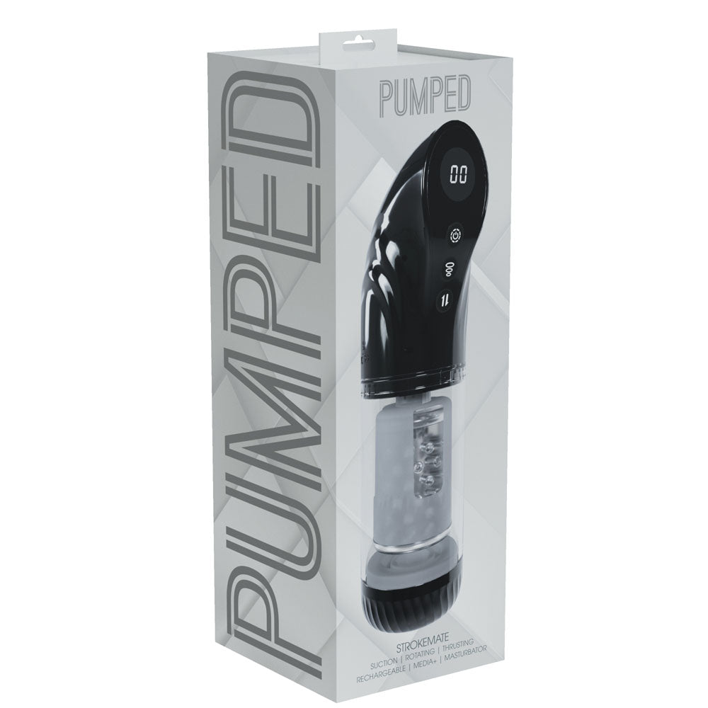 PUMPED Strokemate - Black/Clear USB Rechargeable Sucking Rotating and Thrusting Auto Masturbator-PMP063BLK