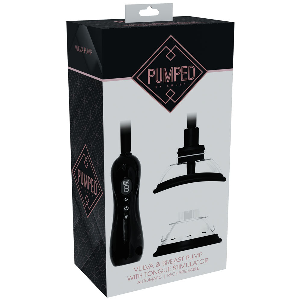 PUMPED Vulva & Breast Pump with Tongue Stimulator - Black - Black USB Rechargeable Ladies Pump Set - PMP070BLK