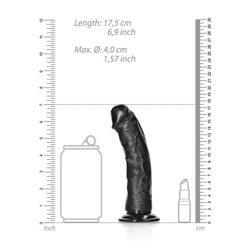 REALROCK Realistic Curved Dildo with Suction Cup - 15.5 cm - Black