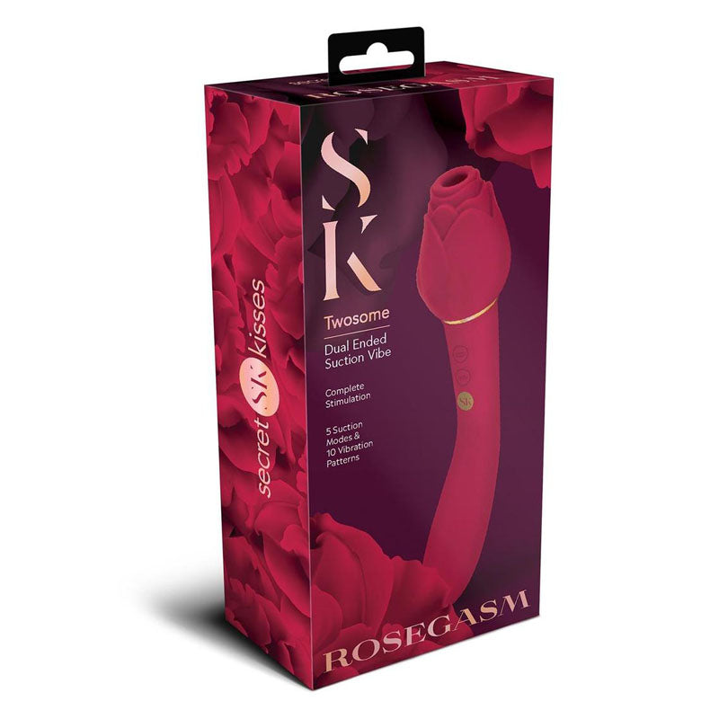 Secret Kisses ROSEGASM TWOSOME - Rose Red 20.3 cm Air Pulsation Stimulator & Vibrator-SK-1028