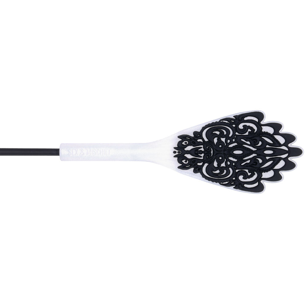 Sex & Mischief Lace Silicone Crop - Black/White 50 cm Crop Whip-SS10108
