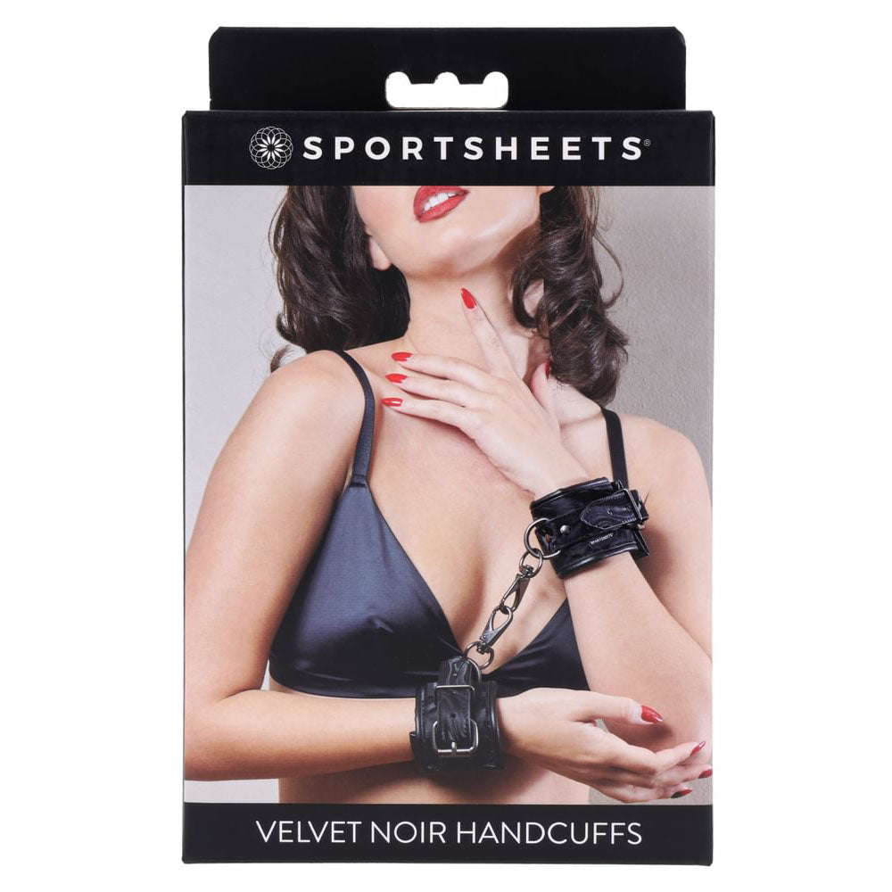 SPORTSHEETS Velvet Noir Handcuffs - Black Adjustable Cuff Restraints-SS37001