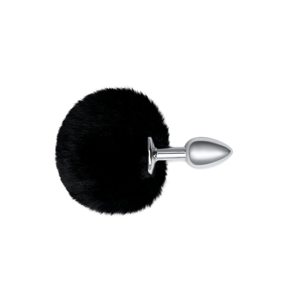 WhipSmart Furry Tales Black Bunny Tail - Metal 6.3 cm Butt Plug with Black Bunny Tail-WS3501