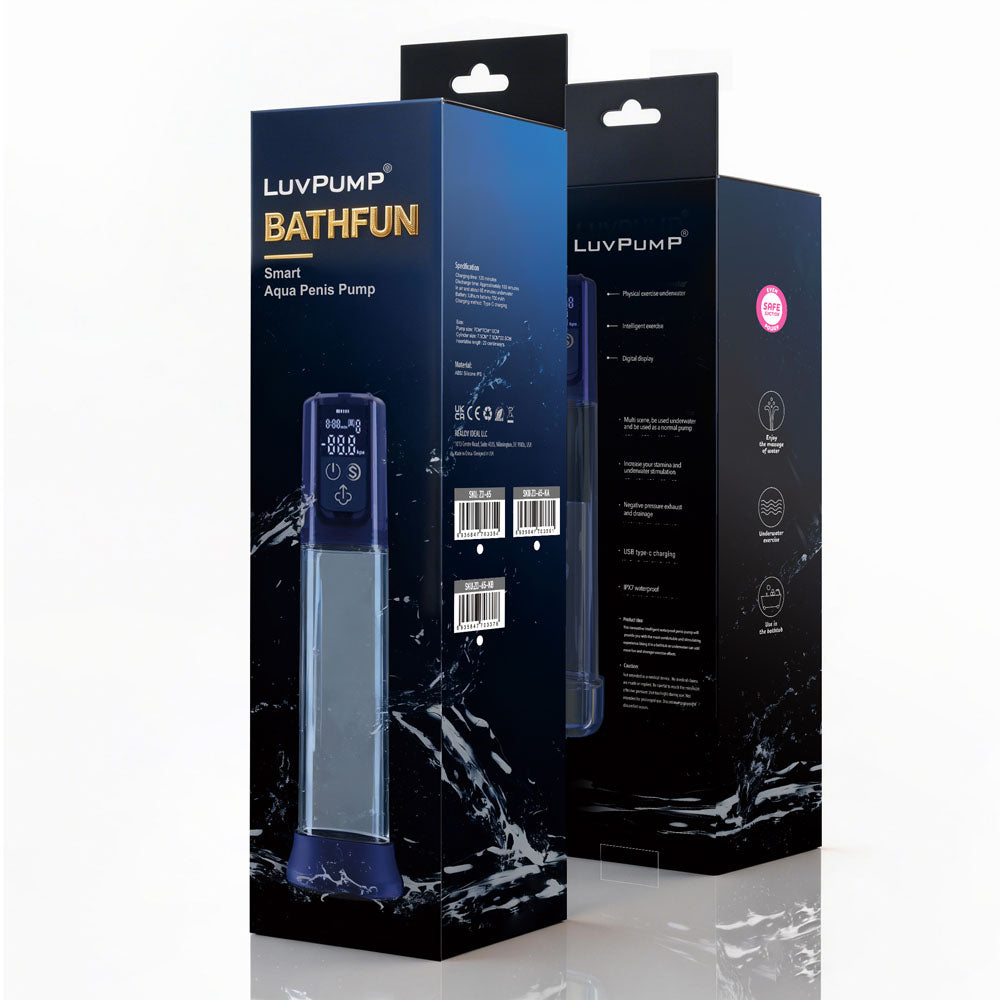 LuvPump Bathfun Smart Aqua Penis Pump - Blue USB-C Rechargeable Waterproof Automatic Penis Pump - ZD-65