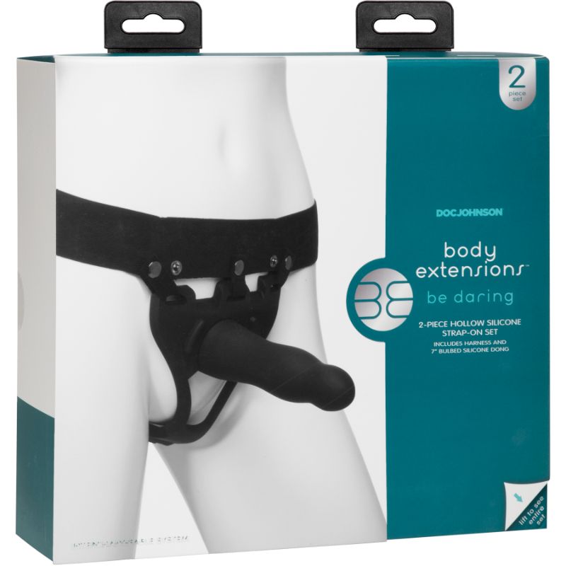 Be Daring 7in Bulbed Dong 2 Pc Hollow Silicone Strap-On Set-0800-06-BX
