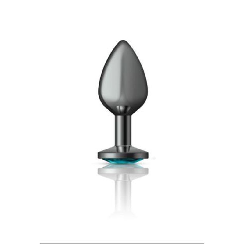 Cheeky Charms Gunmetal Round Butt Plug w Teal Jewel Medium-VB-CC9121-M