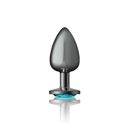Cheeky Charms Gunmetal Round Butt Plug w Teal Jewel Large-VB-CC9122-L