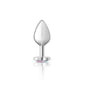 Cheeky Charms Silver Metal  Butt Plug w Heart Clear Jewel Medium-VB-CC9127-M