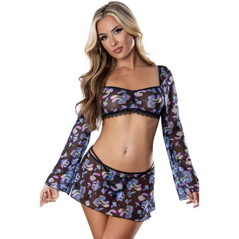 Mushroom Crop Top Skirt and G-String Set-M376-MUS-MED