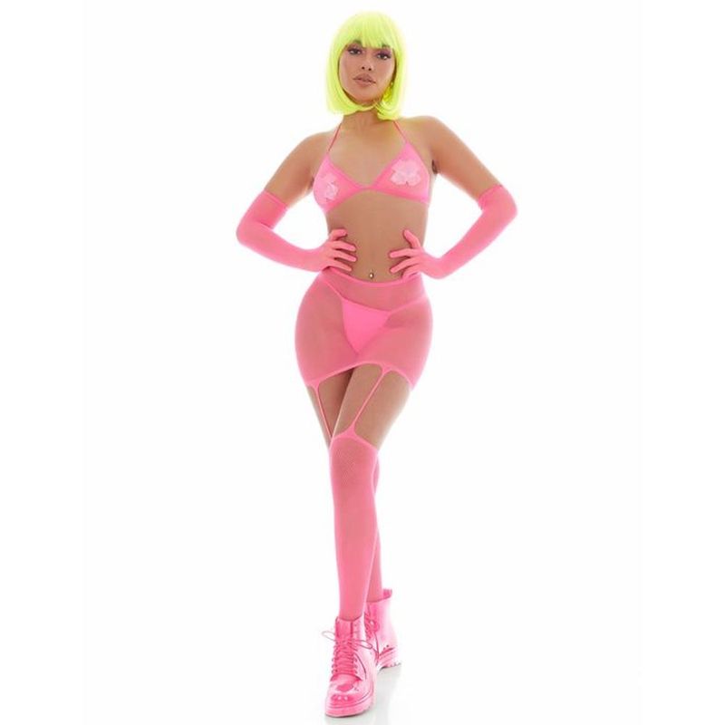 Pink Mesh Bling Ring Set incl Pasties-65006-LIL-O/S