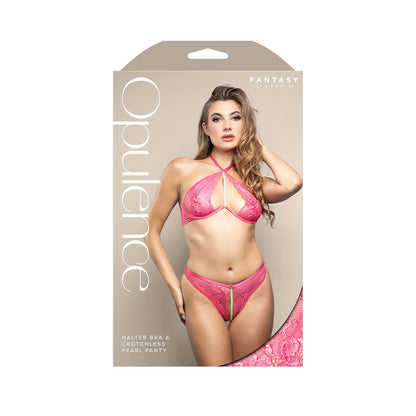 OPULENCE Halter Bra & Crotchless Pearl Panty ML - Pink - M/L Size - 2636HPK-ML-B