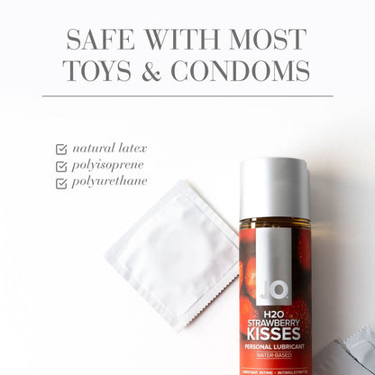 JO H2O Strawberry Kisses Lube - 120 mL - Strawberry Flavoured Water Based Lubricant - 120 ml Bottle-40118