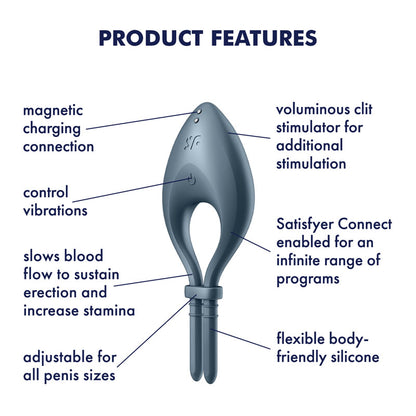Satisfyer Bullseye - Navy Vibrating Adjustable Lasso Cock Ring