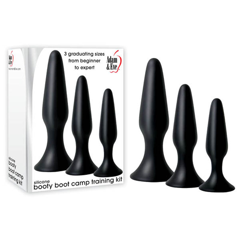 Adam & Eve Silicone Booty Boot Camp Training Kit - Black Butt Plugs - Set of 3 Sizes-401M 0000