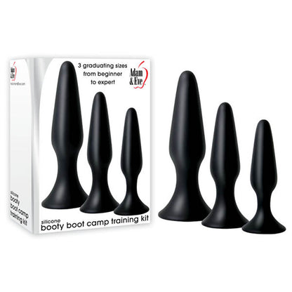 Adam & Eve Silicone Booty Boot Camp Training Kit - Black Butt Plugs - Set of 3 Sizes-401M 0000