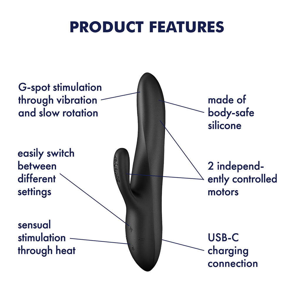 Satisfyer Heat Flex 3 - Black 23 cm USB-C Rechargeable Warming and Rotating Rabbit Vibrator - 4067650