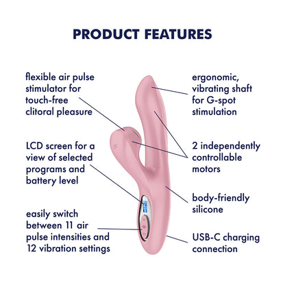 Satisfyer Pro + G-Spot - Pink - Rose Pink 22 cm USB-C Rechargeable Rabbit Vibrator with Touch-Free Clitoral Stimulator - 4082004