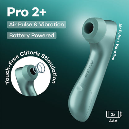 Satisfyer Pro 2+ Battery Series - Mint Green Air Pulse Clitoral Stimulator with Vibration - 4083582