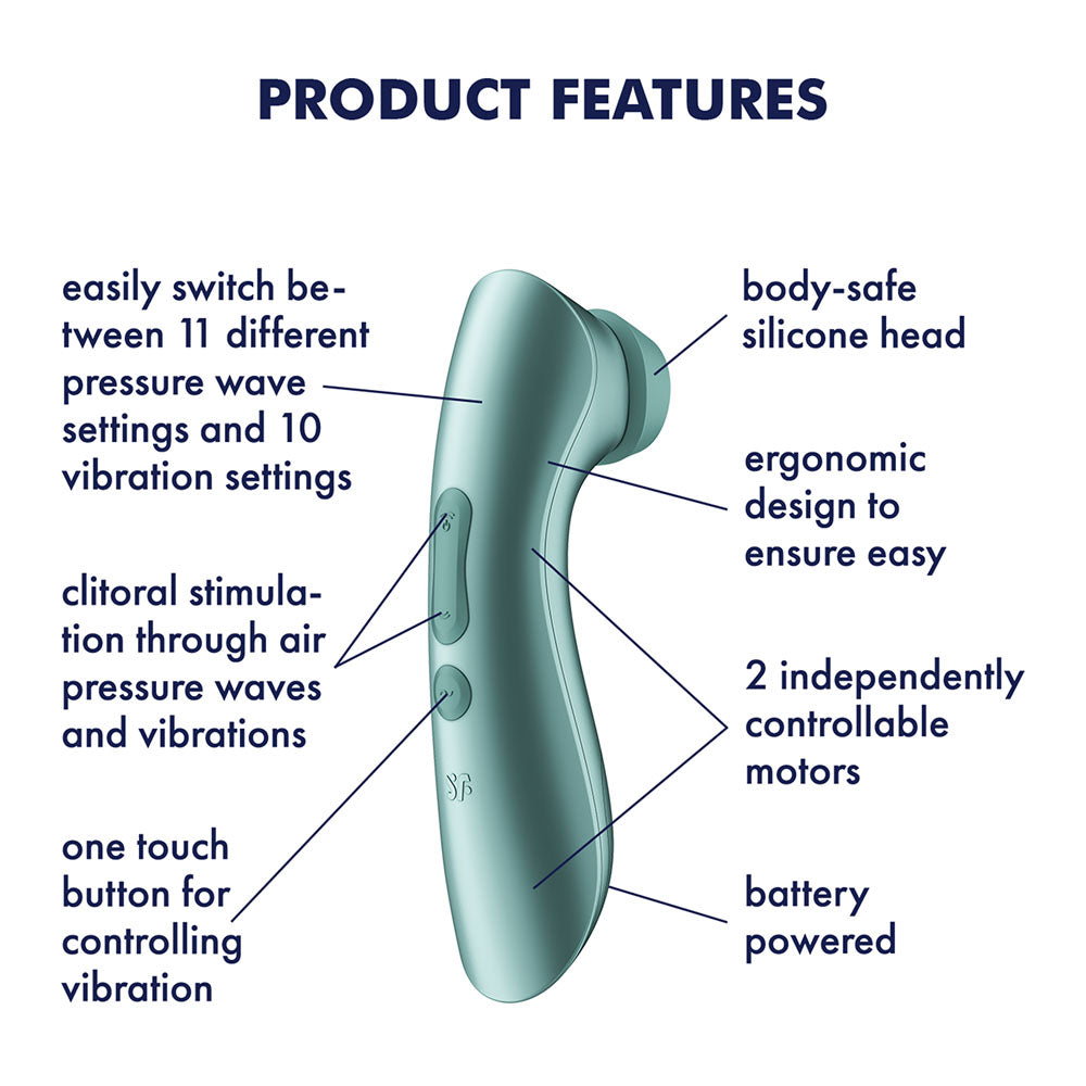 Satisfyer Pro 2+ Battery Series - Mint Green Air Pulse Clitoral Stimulator with Vibration - 4083582