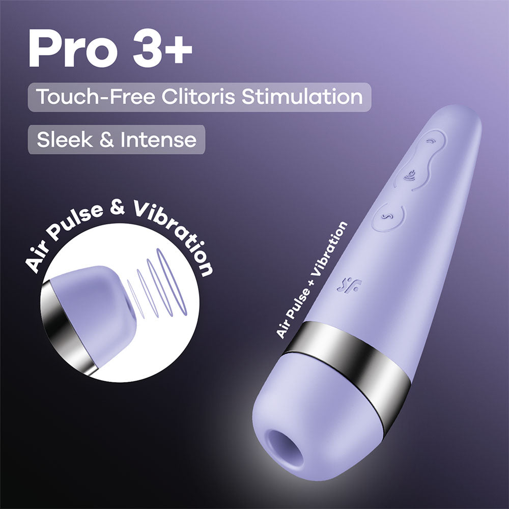 Satisfyer Pro 3+ Purple - Purple USB-Rechargeable Air Pulse Clitoral Stimulator with Vibration - 4083810