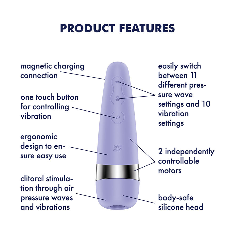 Satisfyer Pro 3+ Purple - Purple USB-Rechargeable Air Pulse Clitoral Stimulator with Vibration - 4083810