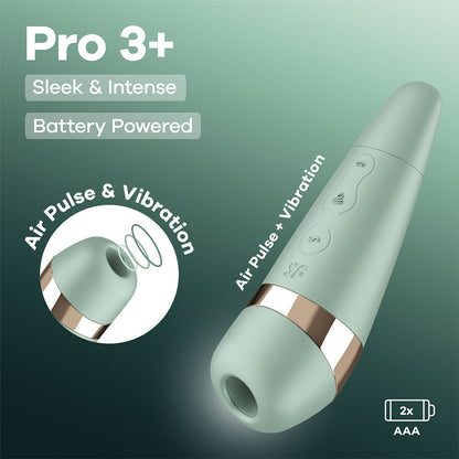 Satisfyer Pro 3+ Battery Series - Mint - Mint Green Air Pulse Clitoral Stimulator with Vibration - 4083858