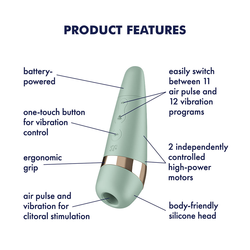 Satisfyer Pro 3+ Battery Series - Mint - Mint Green Air Pulse Clitoral Stimulator with Vibration - 4083858