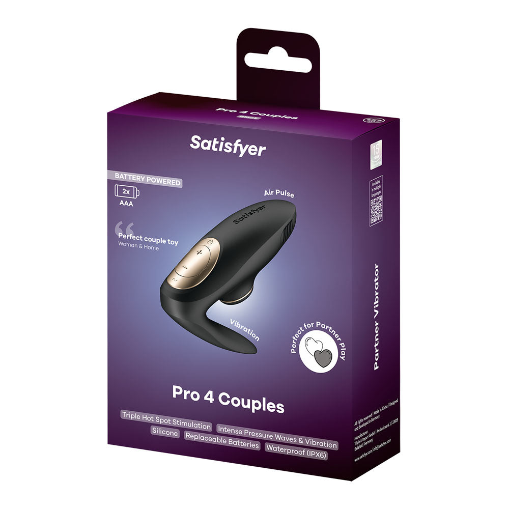 Satisfyer Pro 4 Couples - Battery Series - Black U-Shaped Couples Vibe with Air Pulsation - 4084022