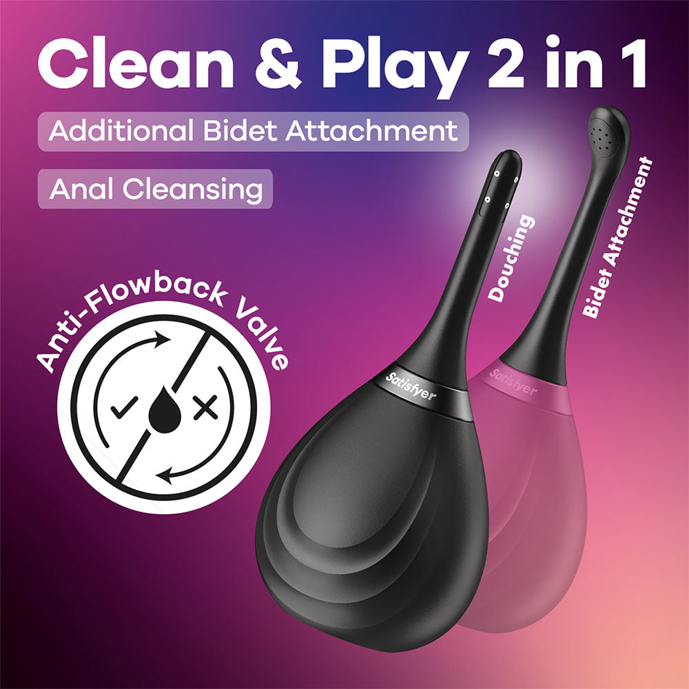 Satisfyer Clean & Play 2-in-1 - Black Unisex Douche with 2 Nozzles - 4095110