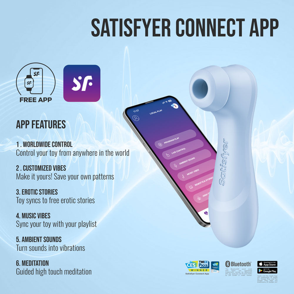 Satisfyer Pro 2 Generation 4 - Serene Blue - Blue Touch-Free USB-C Rechargeable Clitoral Stimulator with App Control - 4095400