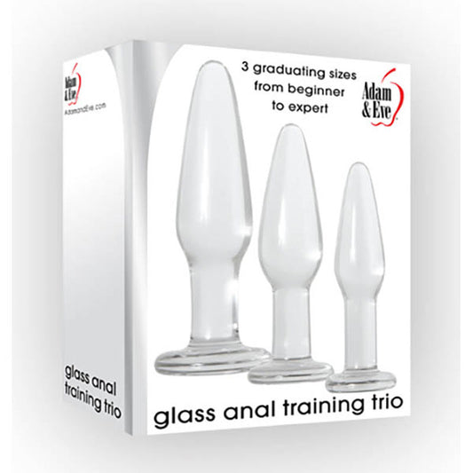 Adam & Eve Glass Anal Training Trio - Clear Glass Butt Plugs - Set of 3 Sizes-896F 2400