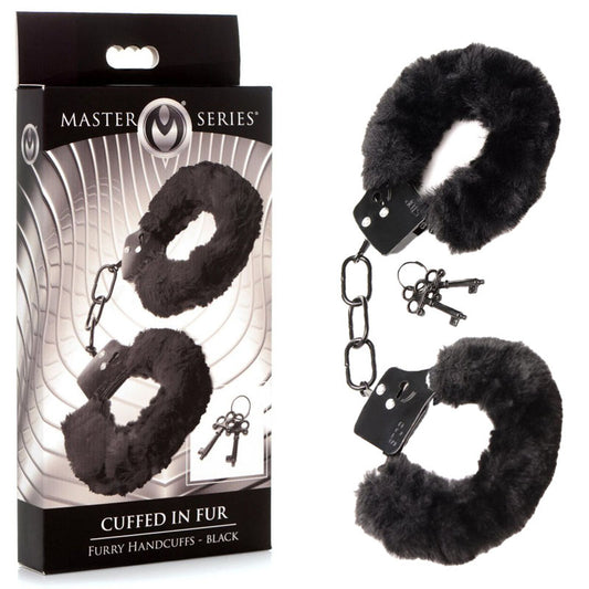 Master Series Fur Cuffed Handcuffs - Black Fluffy
