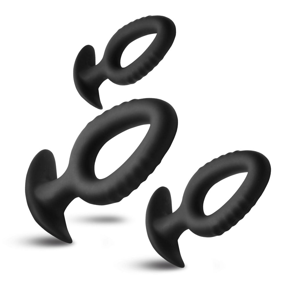 Master Series Pop Plugs - Black Anal Plug Trainer Set - Set of 3 Sizes-AH770