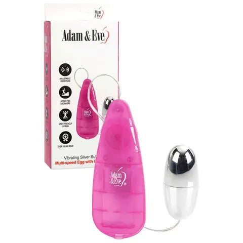 Adam & Eve VIBRATING SILVER BULLET 2.0 - Silver 5.8 cm Bullet with Pink Remote